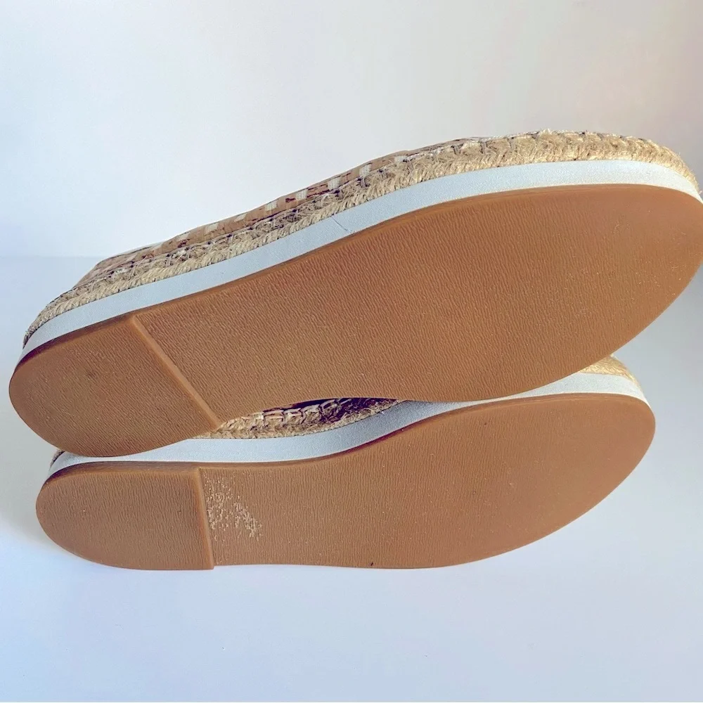 Sondra Roberts Womens Tan/White Ellie Woven Cork Platform Espadrille Slip-on S 8
